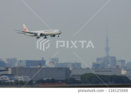 一架客機抵達東京。 116125898