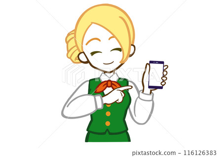 A woman who smiles with a smartphone 116126383