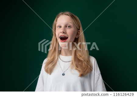 Woman With Long Blonde Hair in White Shirt 116126429