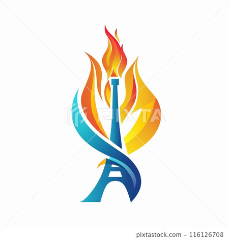 Olympic torch with Flame on the Eiffel Tower icon in Paris, France. Olympic Fire Logo Design. Symbol of the 2024 Summer Olympic Games, Sports concept. Illustration isolated on white background Olympic torch with Flame on the Eiffel Tower icon in Paris, France. Olympic Fire Logo Design. Symbol of the 2024 Summer Olympic Games, Sports concept. Illustration isolated on white background 116126708