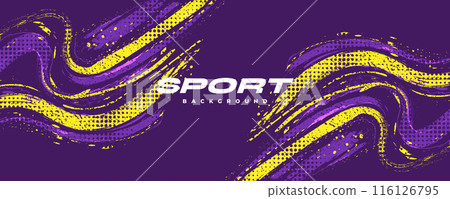 Abstract Sports Background with Purple and Yellow Brush Texture and Halftone Effect. Grunge Background for Banner or Poster Design Abstract Sports Background with Purple and Yellow Brush Texture and Halftone Effect. Grunge Background for Banner or Poster Design 116126795