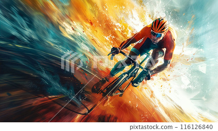 A dynamic image of a cyclist speeding along a track 116126840