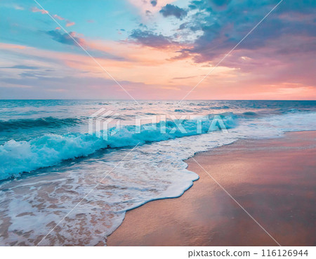 beautiful beach sunset 116126944