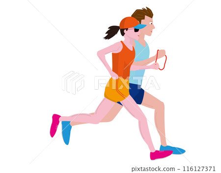 This is an illustration of a visually impaired person running a marathon. A guide runner is accompanying him. This is an illustration of a visually impaired person running a marathon. A guide runner is accompanying him. 116127371