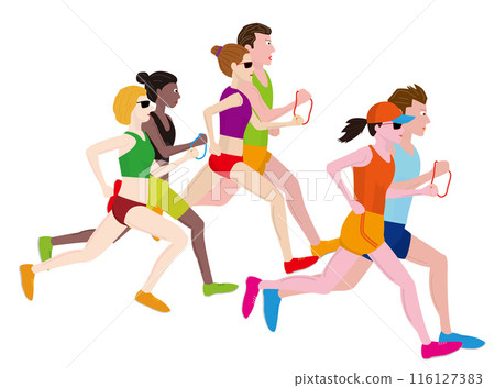 This is an illustration of a visually impaired person running a marathon. A guide runner is accompanying him. This is an illustration of a visually impaired person running a marathon. A guide runner is accompanying him. 116127383