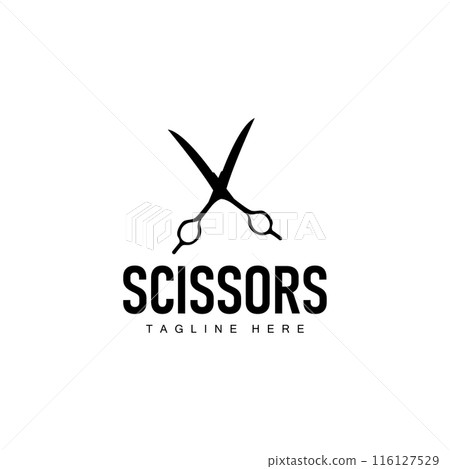 Barber tool scissors logo cutting tool vector, scissors simple background icon symbol design 116127529