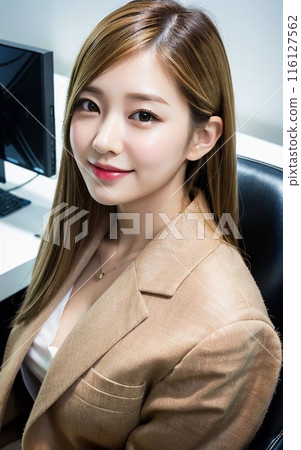 Two young women working in an office 116127562