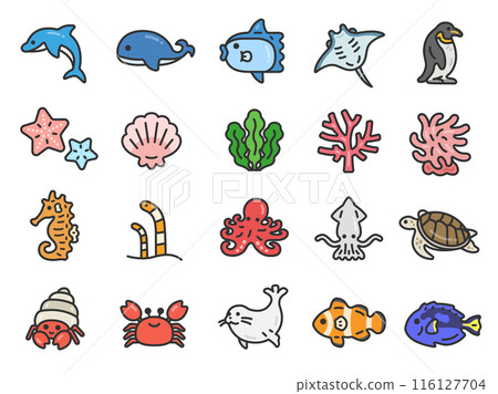 海洋生物圖示插圖集(線條畫顏色) 海洋生物圖示插圖集(線條畫顏色) 116127704