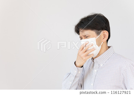 A man who is unwell, a man who coughs, coughs, coughs A man who is unwell, a man who coughs, coughs, coughs 116127921