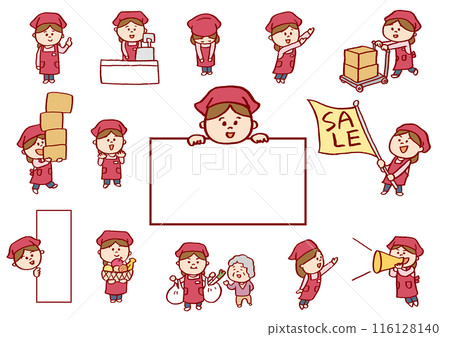 A cute female supermarket clerk working hard 116128140