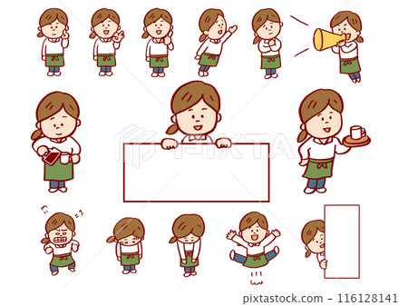 一個可愛的女咖啡館服務員努力工作 116128141