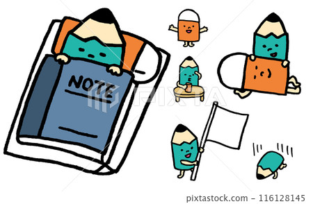 補習班或學校都可以使用的可愛鉛筆人物素材 116128145
