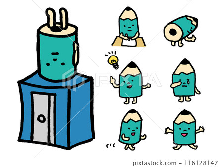 Cute pencil character material that can be used at cram schools and schools 116128147