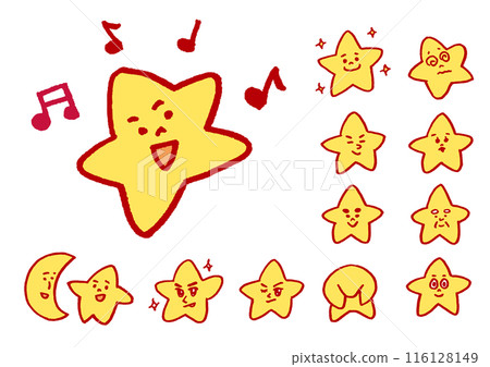 Cute yellow star character shining in the night sky 116128149