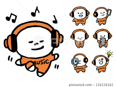 A cute character wearing headphones who loves music A cute character wearing headphones who loves music 116128162