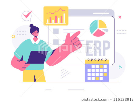 ERP Enterprise Resource Planning System Vector Illustration with Business Integration, Productivity, and Company Enhancement on a Flat Background ERP Enterprise Resource Planning System Vector Illustration with Business Integration, Productivity, and Company Enhancement on a Flat Background 116128912