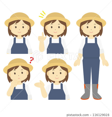 Illustration of a woman wearing overalls 116129028