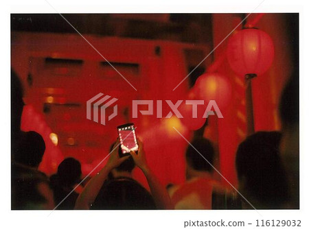 Red lantern and smartphone photo Red lantern and smartphone photo 116129032