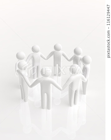 People holding hands in a circle icon white vertical 3D illustration 116129447