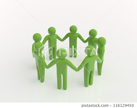 People holding hands in a circle icon green horizontal 3D illustration People holding hands in a circle icon green horizontal 3D illustration 116129450