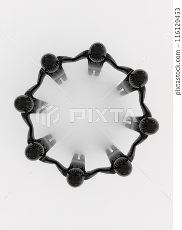 People holding hands in a circle icon, overhead view, black, vertical, 3D illustration People holding hands in a circle icon, overhead view, black, vertical, 3D illustration 116129453