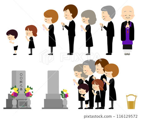三個家庭來到墳墓參加追悼會。 116129572