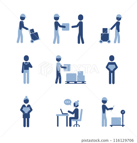 Logistic warehouse delivery shipping people icon sign symbol pictogram. 116129706