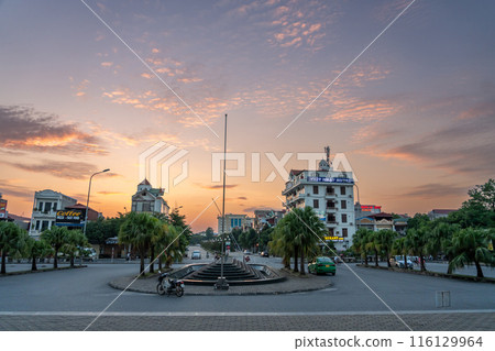 View of the station front at Ninh Binh Station in the evening in Hanoi, Vietnam 116129964