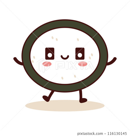 Cute Circle Sushi Japanese Food Cartoon Character with Happy Expression Cute Circle Sushi Japanese Food Cartoon Character with Happy Expression 116130145