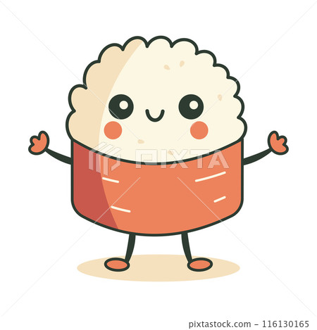 Cute Rice Sushi Roll Japanese Food Cartoon Character with Happy Expression 116130165