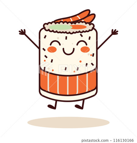 Cute Rice Sushi Roll Japanese Food Cartoon Character with Happy Expression Cute Rice Sushi Roll Japanese Food Cartoon Character with Happy Expression 116130166