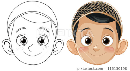 Smiling Muslim Boy Character Illustration 116130198