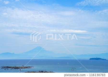 Sagami Bay, Mt. Fuji, and Enoshima as seen from Hayama Hydrangea Park Sagami Bay, Mt. Fuji, and Enoshima as seen from Hayama Hydrangea Park 116130783