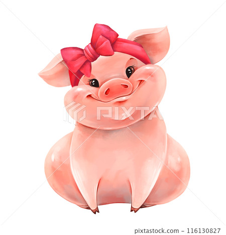 Funny pig. Cute animal illustration 116130827