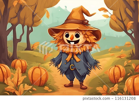 Scarecrow made of rice straw.Cartoon Abstract art.AI Generated 116131208