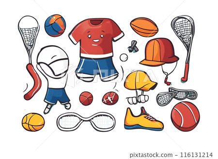 full of sports equipment.Cartoon Abstract art.AI Generated 116131214