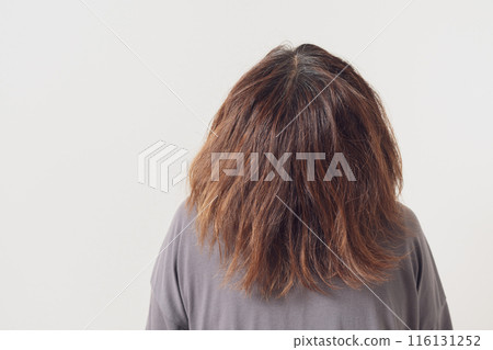 Back view of a woman with messy hair Back view of a woman with messy hair 116131252