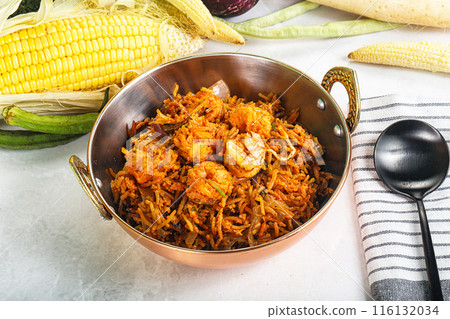 Indian cuisine - Biryani rice with prawn Indian cuisine - Biryani rice with prawn 116132034