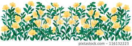 A row of cute yellow flowers to decorate a paper frame. A row of cute yellow flowers to decorate a paper frame. 116132223