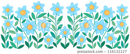 A row of cute blue flowers to decorate a paper frame. A row of cute blue flowers to decorate a paper frame. 116132227