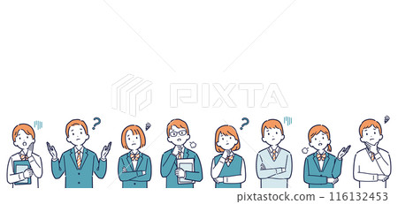 Illustration set of high school students looking up and thinking and worrying _ Headline Illustration set of high school students looking up and thinking and worrying _ Headline 116132453