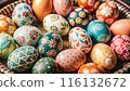 Happy Easter day with colorful egg prints copy space for text Happy Easter day with colorful egg prints copy space for text 116132672