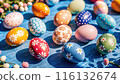 Happy Easter day with colorful egg prints copy space for text Happy Easter day with colorful egg prints copy space for text 116132674