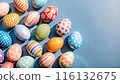 Happy Easter day with colorful egg prints copy space for text Happy Easter day with colorful egg prints copy space for text 116132675