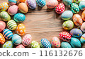Happy Easter day with colorful egg prints copy space for text Happy Easter day with colorful egg prints copy space for text 116132676