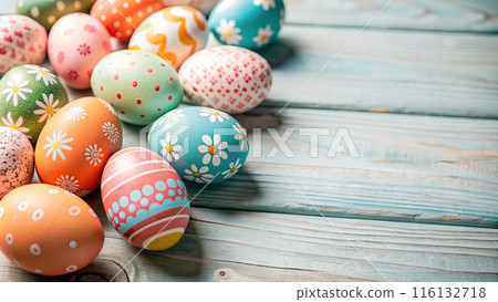 Happy Easter day with colorful egg prints copy space for text 116132718