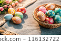 Happy Easter day with colorful egg prints copy space for text Happy Easter day with colorful egg prints copy space for text 116132722