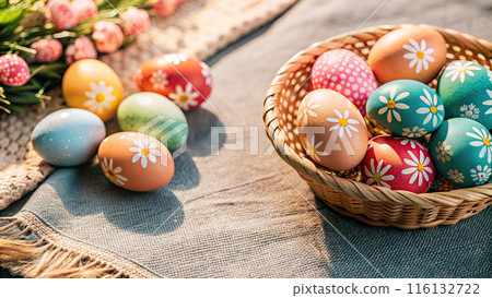 Happy Easter day with colorful egg prints copy space for text 116132722