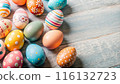 Happy Easter day with colorful egg prints copy space for text Happy Easter day with colorful egg prints copy space for text 116132723