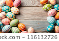 Happy Easter day with colorful egg prints copy space for text Happy Easter day with colorful egg prints copy space for text 116132726